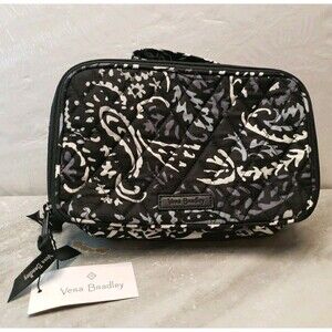 Vera Bradley Blush and Brush Make-Up Cosmetic Case, Paisley Noir~blk,grey NWT